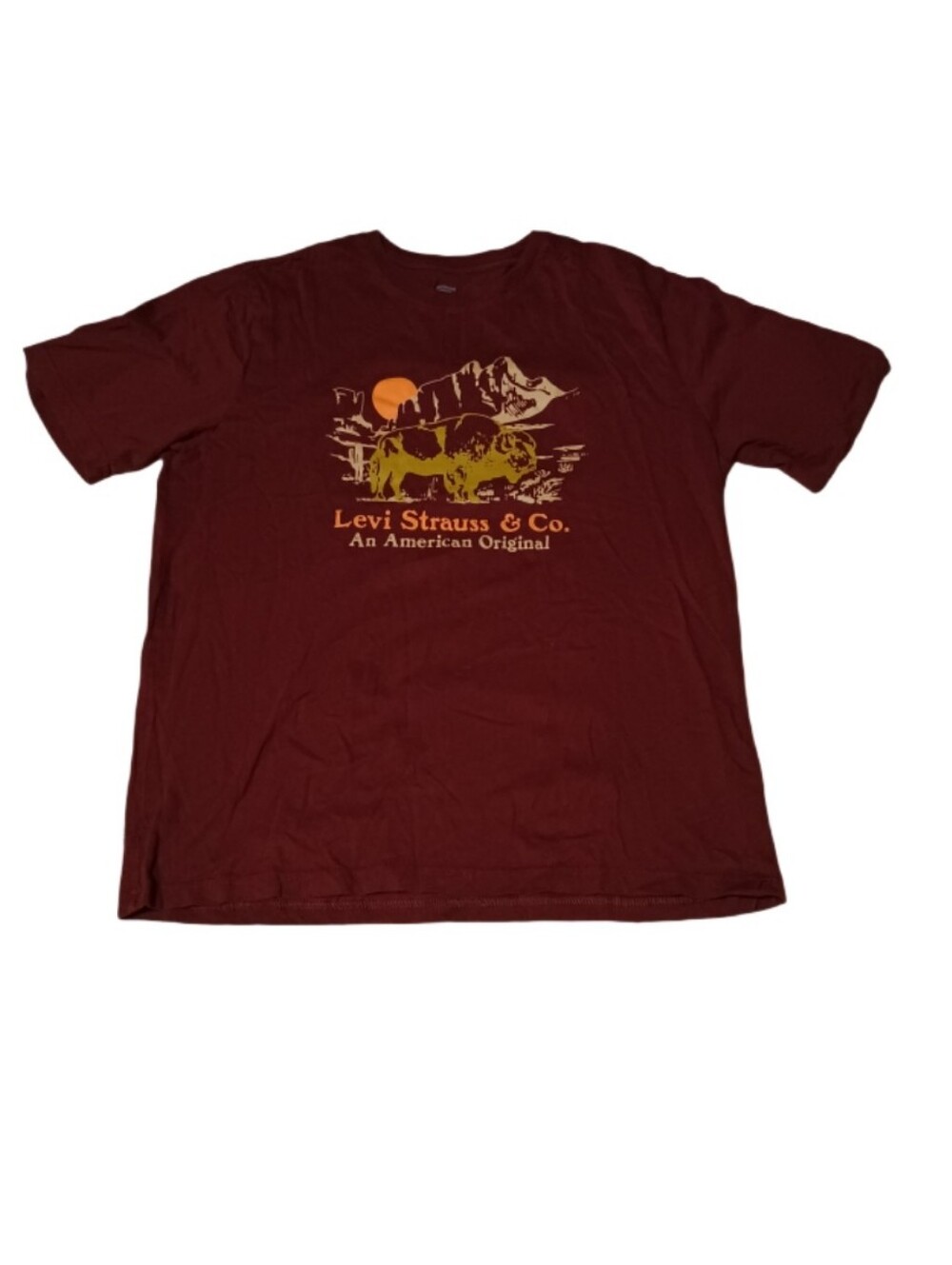 Levi's Short-Sleeve Maroon Tee with Yellow Mountain Graphic